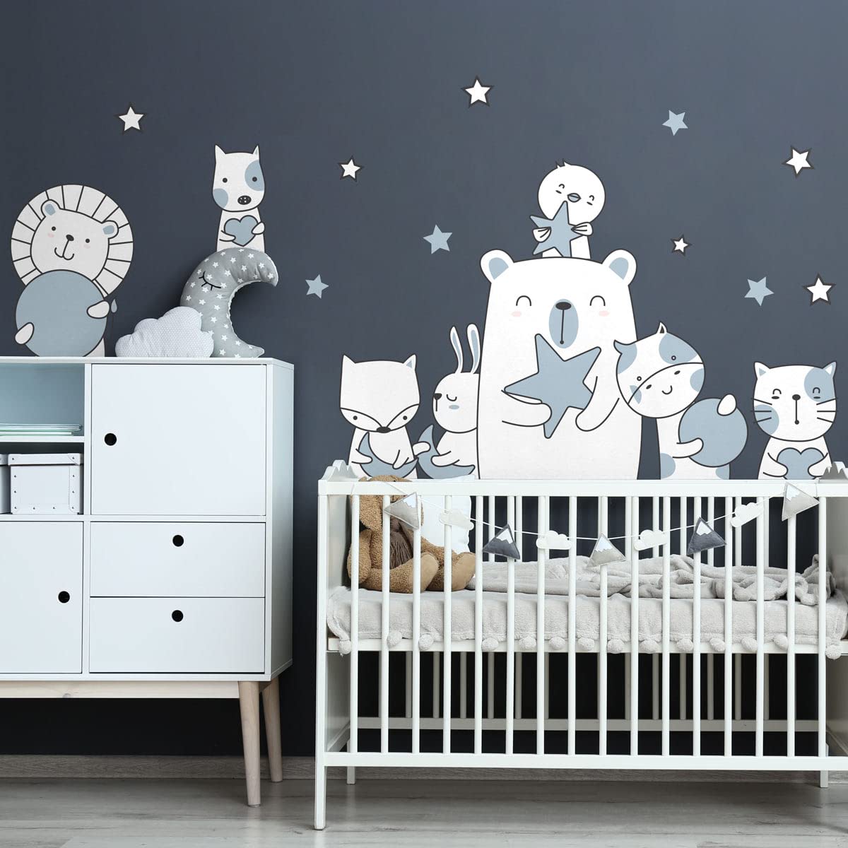 Children's Wall Stickers - Baby Room Decoration - Children's Bedroom Wall Sticker - Animal Friends of The Stars - H90 x L60 cm