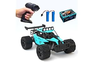 GREAT-JUNAMT Remote Control Car Monster Truck Toys 1:16 Scale RC Car For Boys 2.4GHz High Speed 20 km/h With LED Headlights,Rechargeable RC Cars Gifts for Boys 4-7 8-12 Christmas, Beginner, Kids 6-12+ (Cyan)