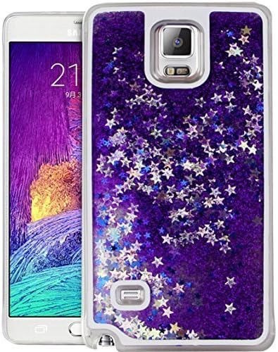 Samsung Galaxy NOTE 4 Case, EMAXELER 3D Creative Design Flowing Liquid Floating Bling Shiny Stars Quicksand Liquid Polycarbonate Hard Case for Samsung Galaxy NOTE 4 + Stylus Pen(Star: Purple)