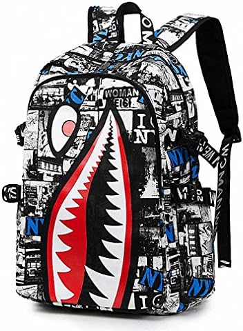 Vintage Graffiti Anime Shark Printing Backpacks Brand Designer Laptop Backpack For Teenage Boy Girl Women Men School Bags gray 202