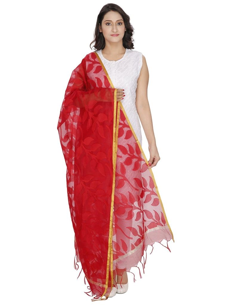 devam women's silk cotton blended jacquard woven dupatta lh-337_red_free size