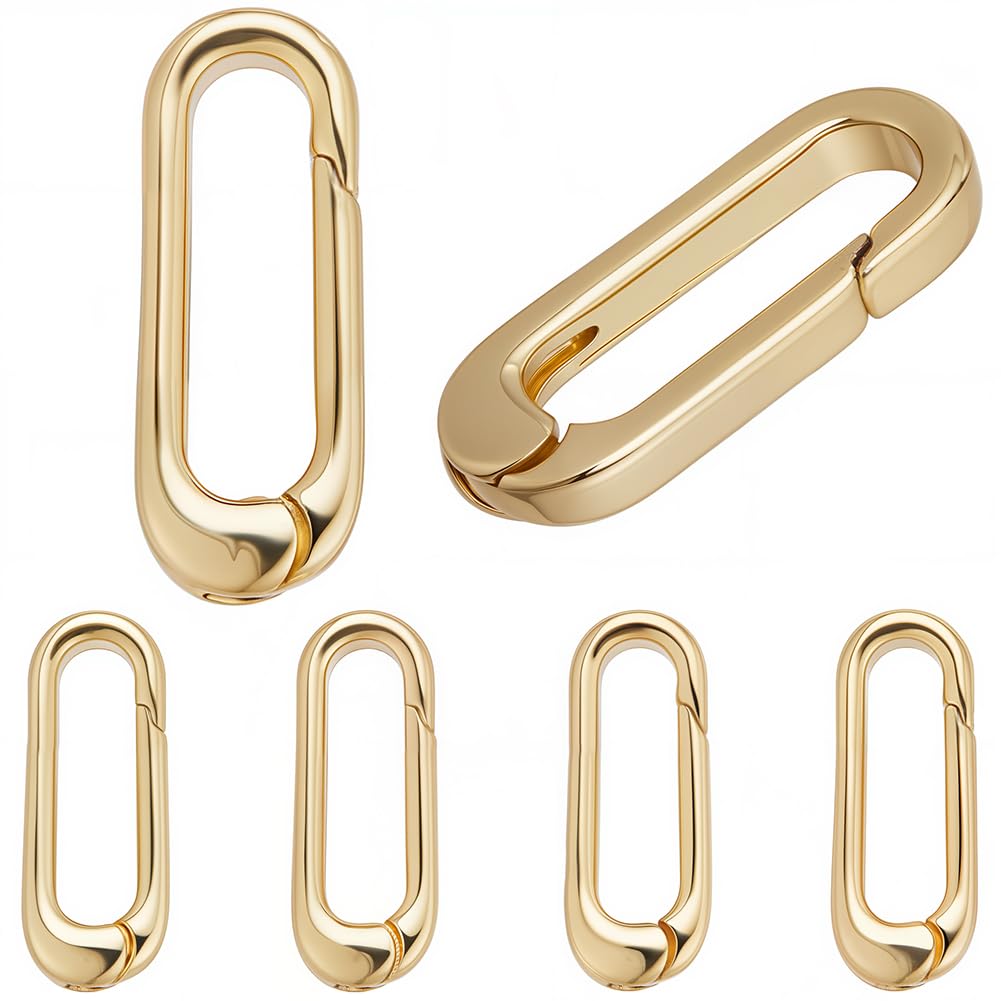 SUNNYCLUE 1 Box 6Pcs Real 18K Gold Plated O Ring Clips Trigger Spring O Ring Brass Spring Long Thin Oval Purse Clips Snap Hooks Clasps Keyring Buckle for jewellery Making Kits โ image 1