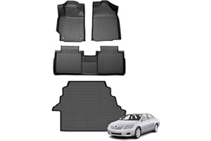 AZYT® Floor Mats & Cargo Liner Set Fit for 2007-2011 Toyota Camry All Weather Automotive Anti-Slip TPE Floor Liners Custom Waterproof Accessories-Black