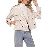 WYOYW Cropped Trench Coat For Women Double Breasted Casual Trendy Long Sleeve Short Jacket