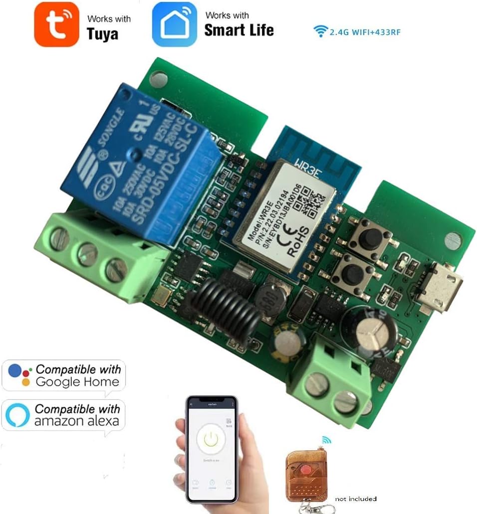 MHCOZY Updated WiFi Wireless Smart Switch Inching Self-locking Relay Module,Set Inching Time from 0.5 second to 1 Hour,be applied to access control,DIY WIFI Garage Door Opener (1CH Smart life app) - Image 3