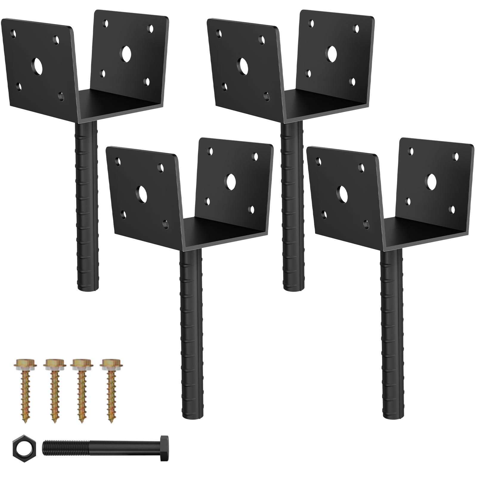 Photo 1 of AOSTD 4x4 U Shape Fence Post Holder,4 Pack, Heavy Duty 13-GA Steel,Concrete Post Anchor Brackets,Rust-Proof Black Powder-Coated Railing Post Base for Support Deck,Including Screws