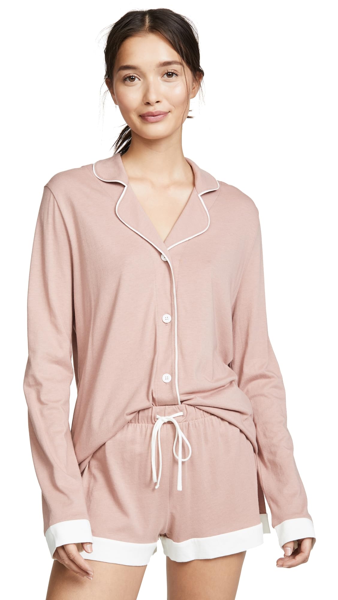 Cosabella Women’s Bella Long Sleeve Top & Boxer Pajama Set, Mandorla/Moon Ivory, 2X