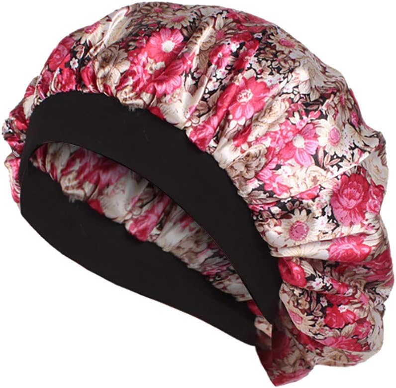 FEDULK Womens Soft Silk Hair Salon Bonnet with Wide Band Comfortable Night Sleep Hat Hair Loss Cap