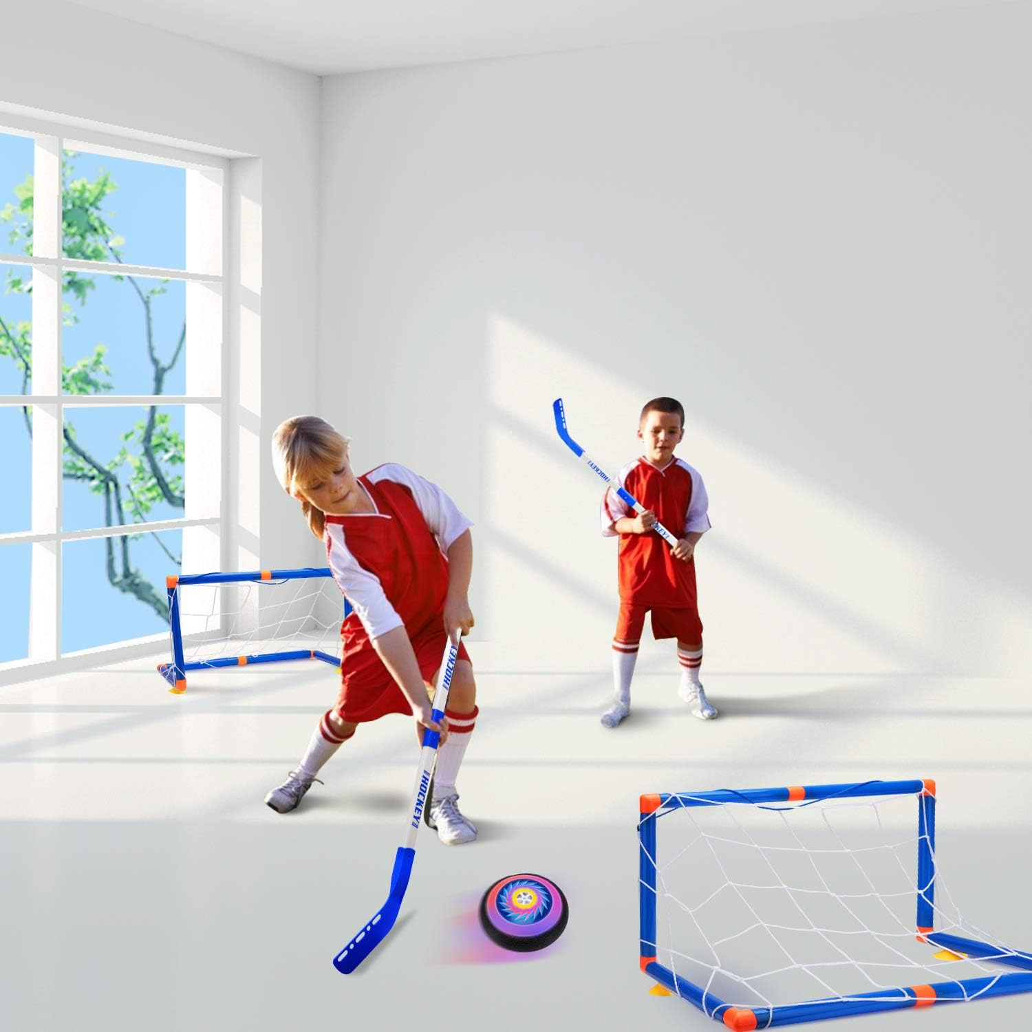 Hover Hockey Set Boys Toys, Hovering Hockey Game with 2 Goals and Led Lights, Indoor Air Soccer Hover Ball Gifts for 3 4 5 6 7 8 9 10 11 12 Year Old Kids: Toys & Games
