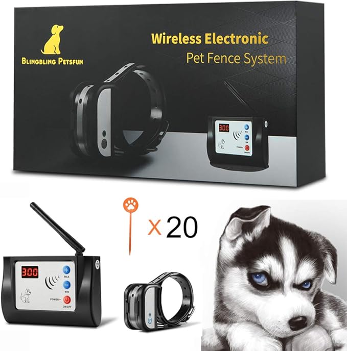 Blingbling Petsfun Electric Wireless Dog Fence System, Pet Containment System with