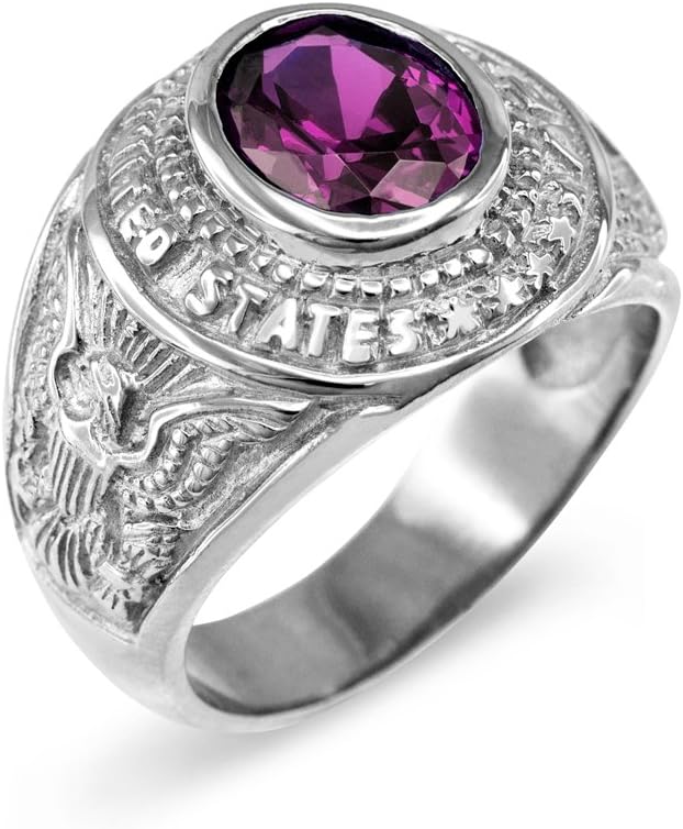 June CZ Birthstone US Army Men's Ring in Solid 925 Sterling Silver