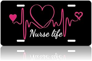 LOISTAVA Nurse Life Colorful Car Front License Plate Cover Heart Beat Great Gift for The Nurse Personalise License Plate Rust-Proof Stainless Steel Metal Car Plates Tag Novelty Decorative 12.2" x 6.2"