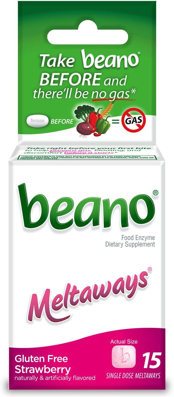 beano Strawberry Meltaways Gas Prevention | Bloating Relief | 15 Count | Packaging May Vary: Health & Personal Care