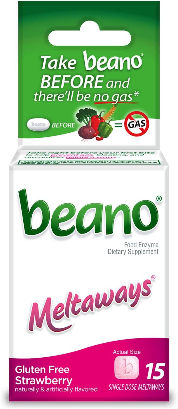 beano Strawberry Meltaways Gas Prevention | Bloating Relief | 15 Count | Packaging May Vary