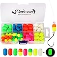 Dovesun 220/104/80/54/42/52pcs Foam Floats Pompano Rigs Fishing Rig Floats Fly Fishing Floats Bright Color Round, Bullet, Cylindrical, Spin, Pill with Tackle Box
