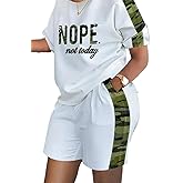 Kencey Women 2 Piece Outfits Summer Short Sleeve Pullover Tops and Matching Shorts Pants Lounge Sets