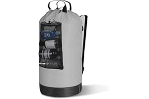 Quatish Laundry Bag Backpack, Laundry Bag with Straps, College Laundry Backpack Extra Large Heavy Duty, Waterproof Dirty Laundry Bag Backpack with 3 Pockets, Portable for Dorm, Apartment, Travel, Grey