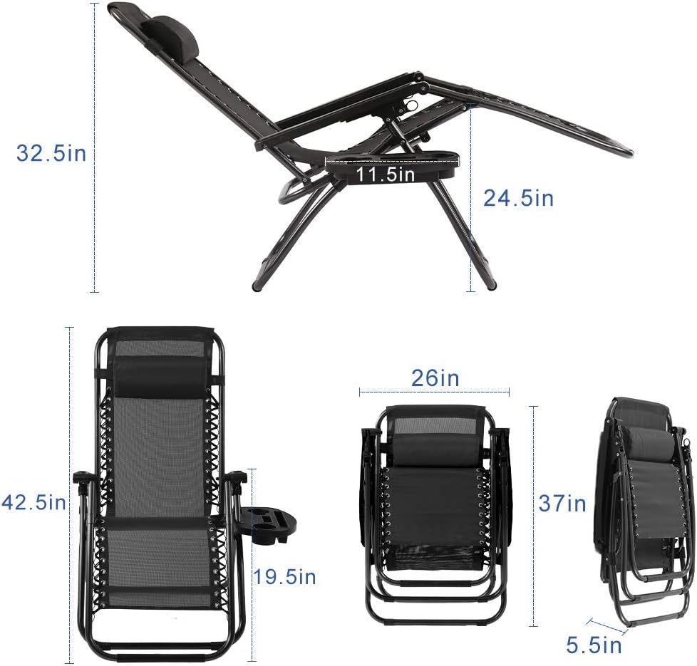 Vnewone Zero Gravity Patio Folding Anti Reclining Lounge Deck Foldable Yard with Pillow and Cup Holder, Black: Kitchen & Dining