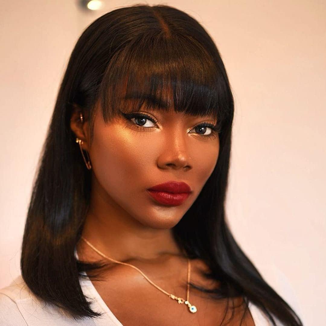 Human Hair Wig Bob Wig Human Hair Wigs for Black Woman Straight Bob Wigs with Bangs Straight Human Hair 150% Density Natural Black Color 12 inch