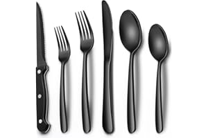 Black Heavy Duty Silverware Set, 24-Piece Stainless Steel Flatware Set with Steak Knives for 4, Food-Grade Tableware Cutlery 