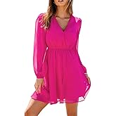 CUPSHE Women's Mini Dresses Casual Spring V Neck Chiffon Long Peasant Sleeves Flowy Spring Dress
