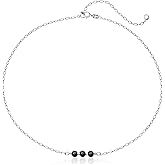 EnCharmed Sterling Silver Black Onyx Delicate Choker, Handmade Minimal Dainty Gemstone Necklace, Adjustable Length 14-17 Inches, December Birthstone