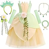 Princess Cosplay Frog Dress Costume Girls Fairy Ball Gown Headband Oversleeves Set Halloween Party 3-11Y
