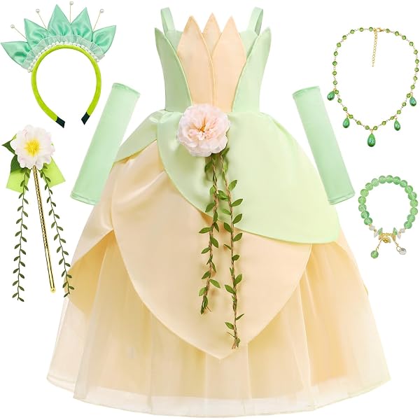 Amazon.com: Very Last Shop Cartoon Princess And Frog Princess Tiana Green  Dress Cosplay Costume (Small, Green-Full Set) : Clothing, Shoes & Jewelry