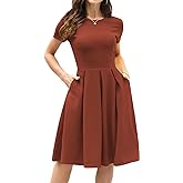 oxiuly Women's Vintage Half Sleeve O-Neck Contrast Casual Pockets Party Swing Dress OX253