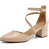 DREAM PAIRS Women's Closed Pointed Toe Low Chunky Heels Pumps Ankle Strap Wedding Business Dressy Shoes