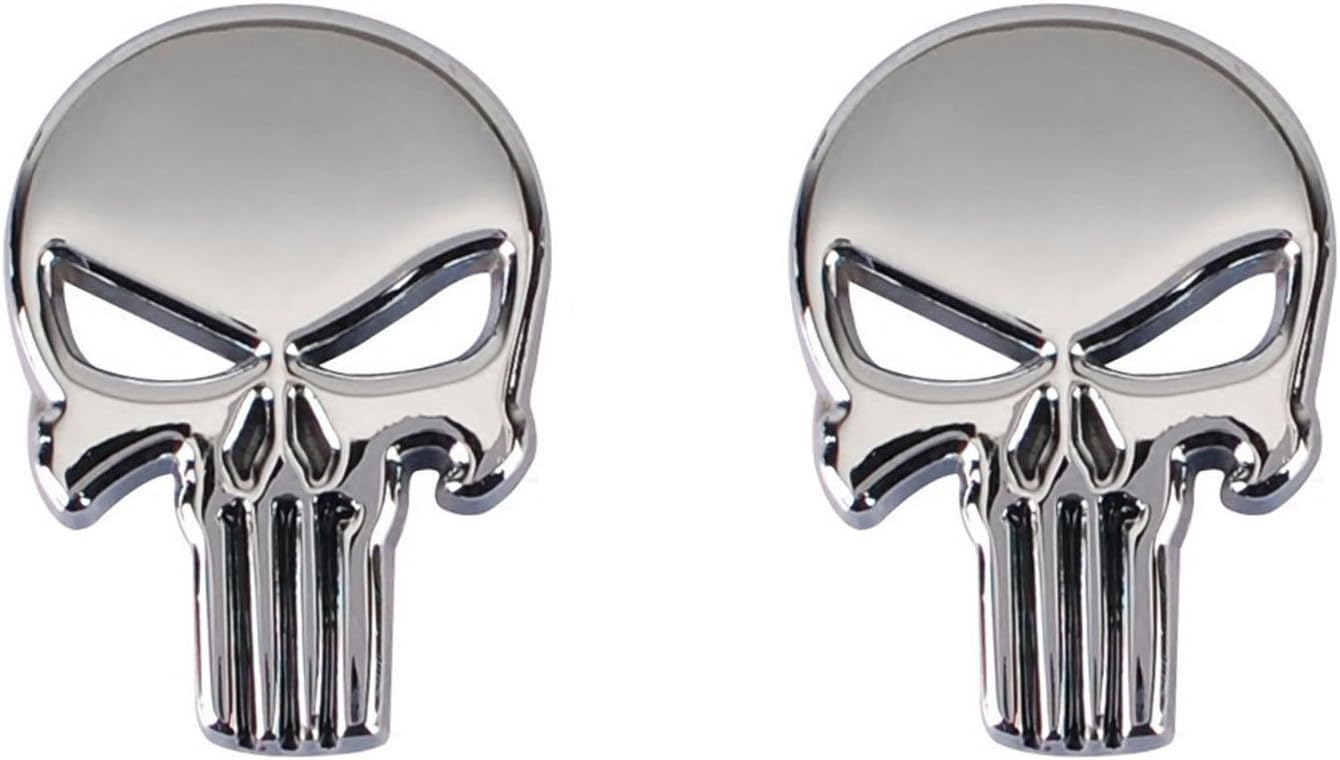Premium Chrome 3D Metal Decal/Sticker (2 pack) - Tactical Skull for Gun Magazine, Car, Truck, Motorcycle, etc.