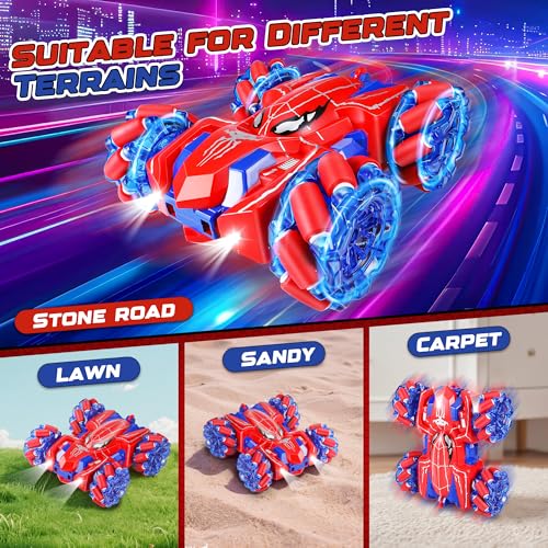 Kssvzz Spider Remote Control Car for Children 14 km/h, 360° Rotation RC Stunt Toy with Wheel Lights, 2.4 GHz Radio Controlled Car, 4 Wheel Drive, Gift Toy for Boy Girl 3 4 5 6 7 8 9 Years Old | USB-C Rechargeable Battery, 360° Rotation, Cold Light, 4WD RC Car Toy for Ages 3, 4, 5, 6, 7, 8, 9 Years, Boys