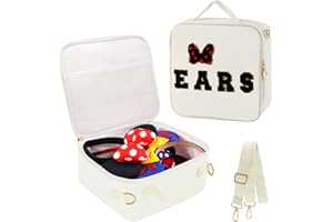 SWEET LION Chenille Letter Bow Mouse Ears Travel Case, Park Ears Headband Holder Hair Accessories Organizer Bag for Girls Women Kids Adults, Large Makeup Bag Snack Bags with Zipper for Travel Picnic - White