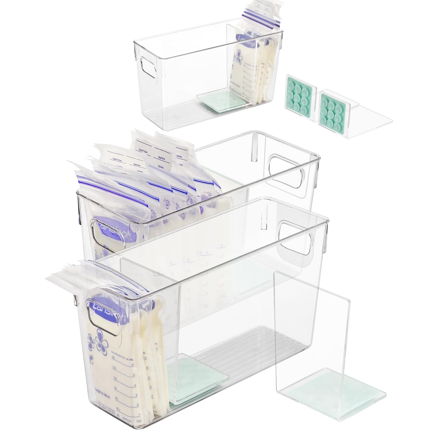 Photo 1 of Ugotfeels Breastmilk Storage Container with L Shaped Separator Boards, Dividers Will Flatten Standing Breast Milk Bags in Organizer Bins Save Refrigerator Space | 2 Containers-Green