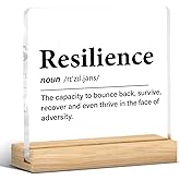 Inspirational Gifts for Women Men, Motivational Encouragement Gifts Resilience Definition Clear Acrylic Desk Decor Decorative Sign for Home Office, 4 x 4 Inches