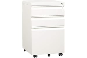 DEVAISE 3 Drawer Mobile File Cabinet with Lock, Under Desk Metal Filing Cabinet for Home Office/Legal/Letter/A4 File, Fully Assembled Except Wheels, White