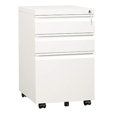 DEVAISE 3 Drawer Mobile File Cabinet with Lock, Under Desk Metal Filing Cabinet for Home Office/Legal/Letter/A4 File, Fully Assembled Except Wheels, White