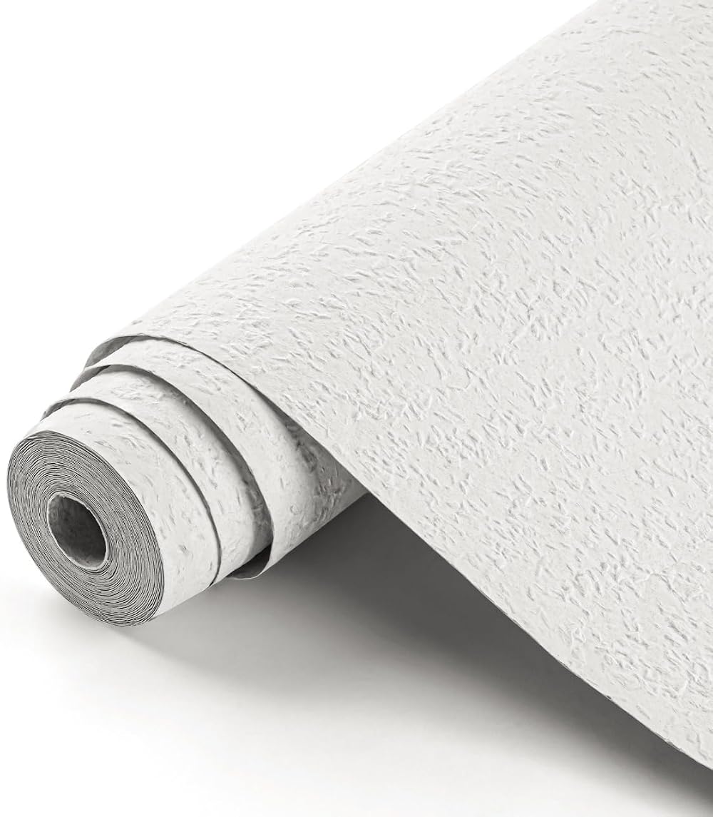 WINSOME Woodchip Wallpaper Paintable White Embossed Textured Wood Effect 10m