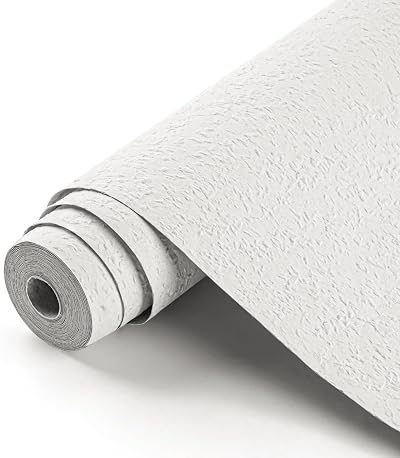 WINSOME Woodchip Wallpaper Paintable White Embossed Textured Wood Effect 10m