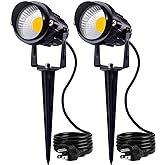 SUNVIE Outdoor Landscape LED Lighting 12W Waterproof Garden Lights COB Led Spotlights with Spiked Stand for Lawn Decorative Lamp US 3- Plug 3000K Warm White (2 Packs)