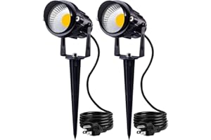 SUNVIE Outdoor Landscape LED Lighting 12W Waterproof Garden Lights COB Led Spotlights with Spiked Stand for Lawn Decorative Lamp US 3- Plug 3000K Warm White (2 Packs)