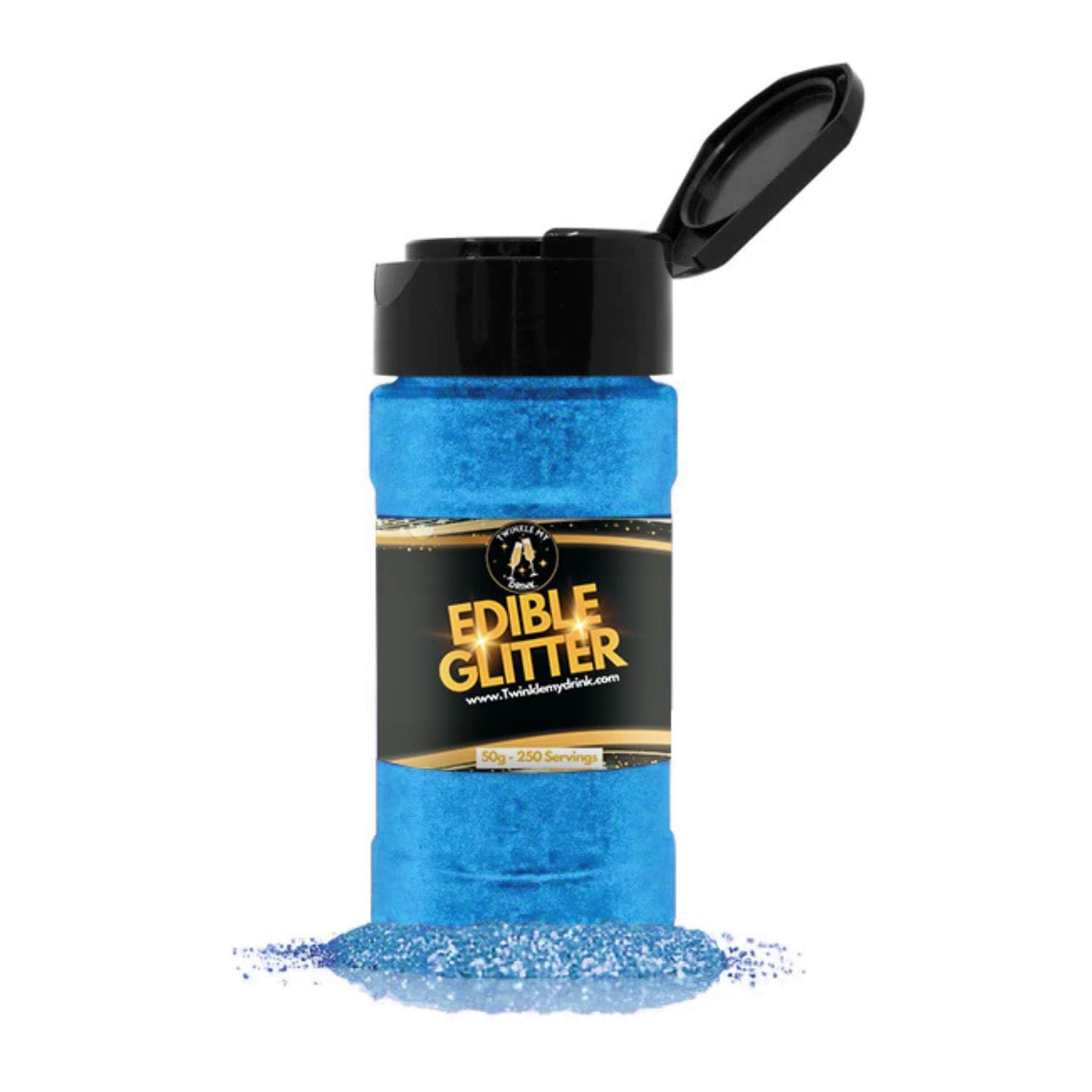 Twinkle my Drink Bulk 50g 250 Servings | Blue Edible Glitter for Drinks & Cake | Shaker Style Bottle Designed for Bars & Cafes | Restaurant Cocktail Accessories | E171 Free | Blue