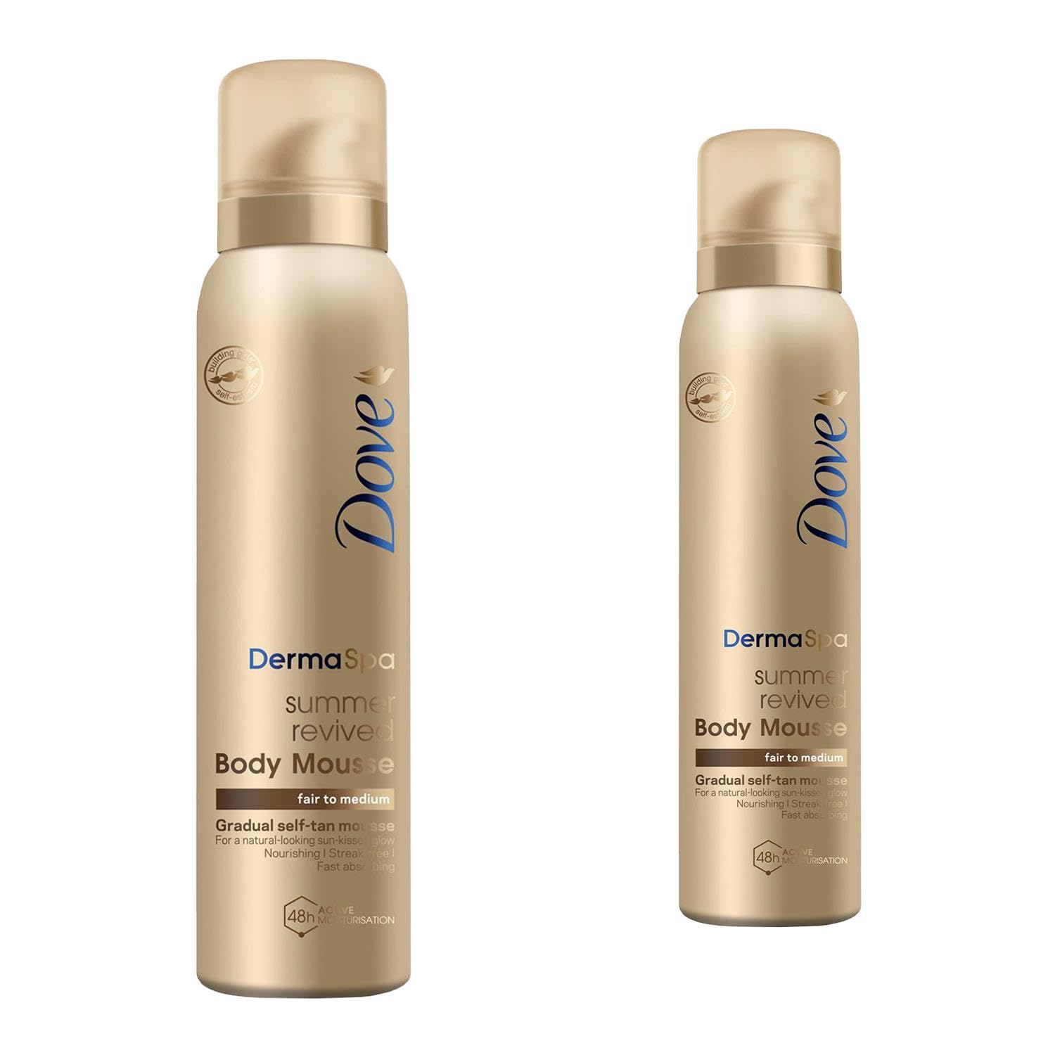 2 Pack of Dove DermaSpa Summer Revived 48 hours Active Moisturisation Fair to Medium Body Mousse 150ml