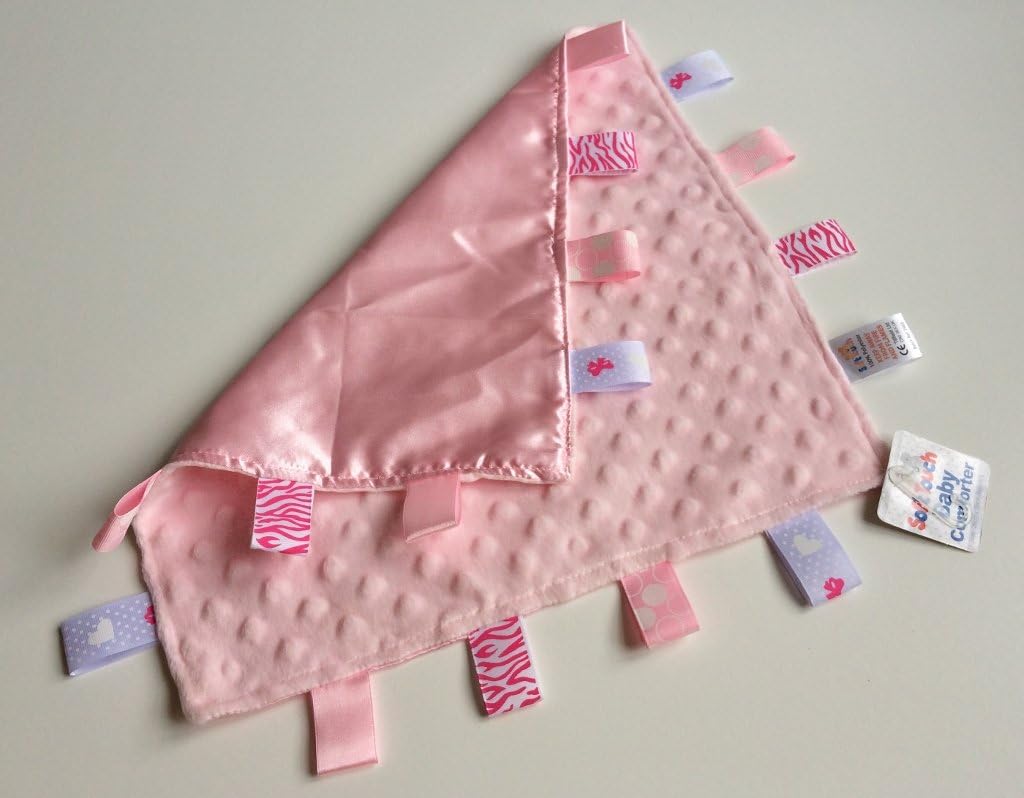 Soft Touch Comforter blanket with taggies. Taggie Comforter / Comfort Blanket. Great Gift. (Pink Taggie blanket) - Image 5
