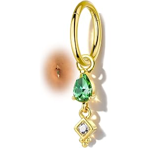 COCHARM Clicker Belly Button Ring, 14G Emerald Belly Navel Rings for Women, Gold Plated Navel Piercing Jewelry Stainless Stee