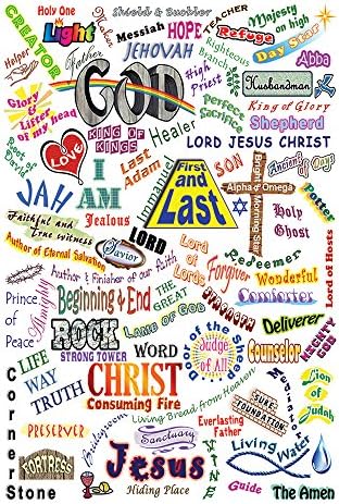 Names of God Glossy Sticker 85 Names Set of 12 (XL 4" x 6")