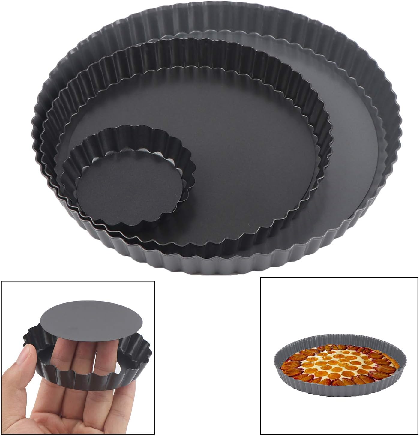 3 Sizes Nonstick Tart Pan Removable Bottom Tart Baking Pan