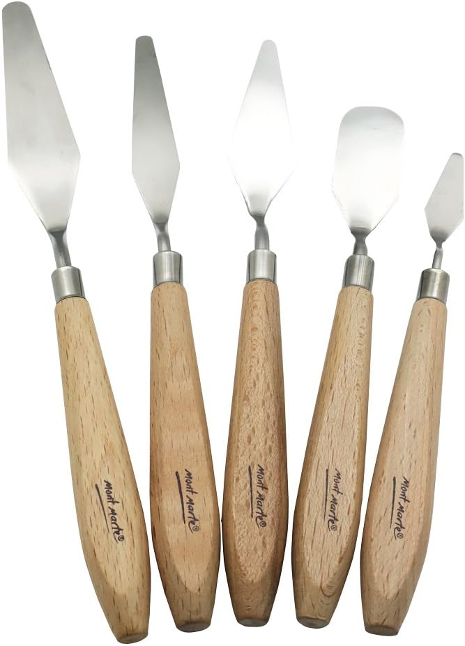 Mont Marte Studio Palette Knife Set, 5 Piece. Selection of Different Sizes and Styles of Stainless Steel Palette Knives.