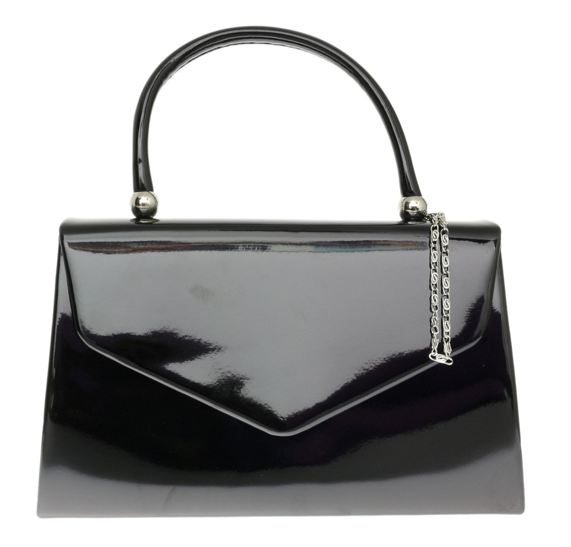 Girly Handbags Women's Patent Clutch Bag Elegant Small Hard Case Evening Handbag for Weddings, Parties, and Events (Black)
