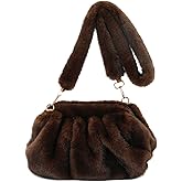 JQAliMOVV Faux Fur Clutch Dumpling Bag Winter Furry Purse for Women Fluffy Shoulder Bag Fuzzy Handbag with Plush Strap